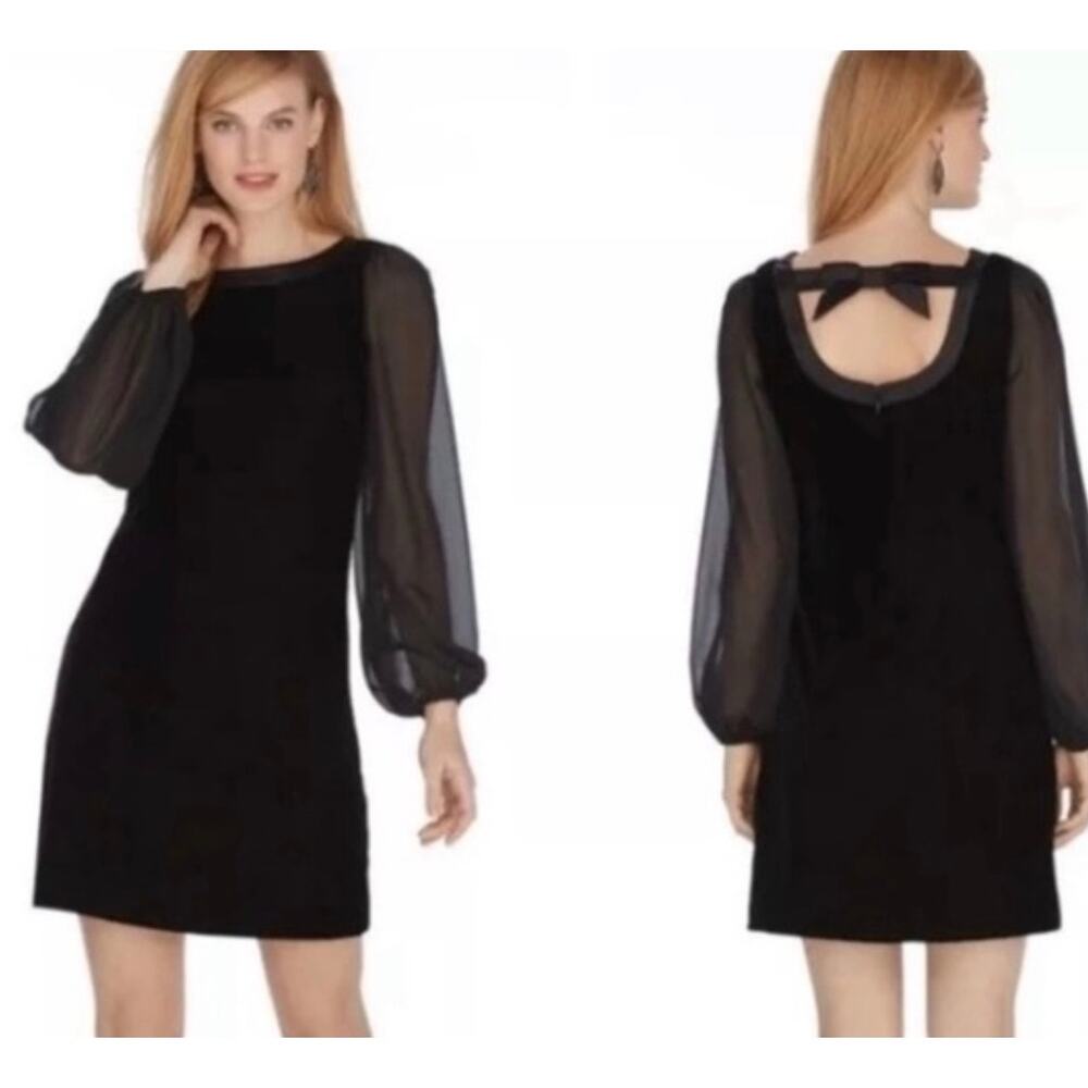 White House Black Market Velvet Ballon Long Sleeve Dress Size 0 Black - Picture 3 of 9